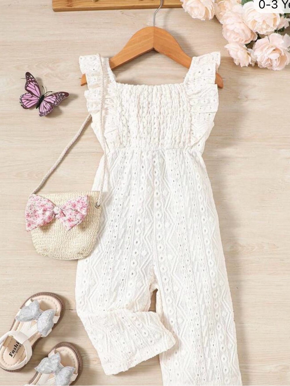 Girls' Toddler Cream Eyelet Ruffle Strap Jumpsuit